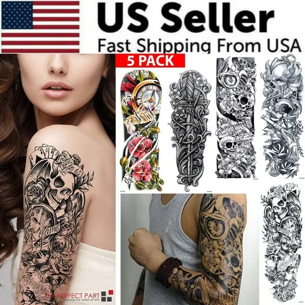 Temporary Body Art Tattoo Stickers — Set of 5 Large Waterproof Designs