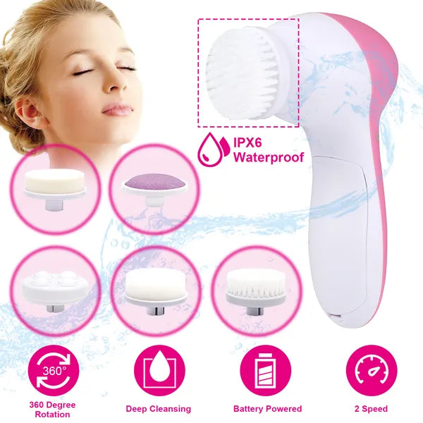 Waterproof Electric Facial Cleansing Brush — 5 Interchangeable Heads