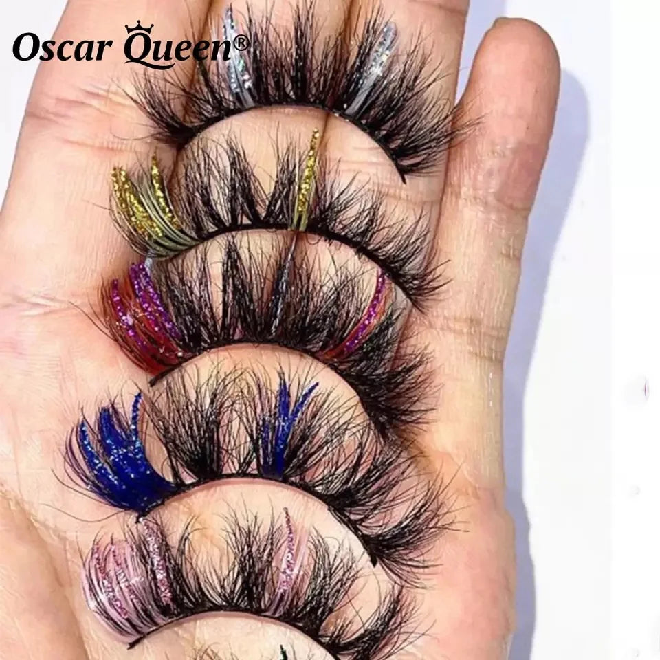 Fluffy Glitter Ombre Colored Lashes 5D Natural Mink Lashes Bulk Wholesale Magnetic Eyelashes Extension Makeup Lash Box Packaging