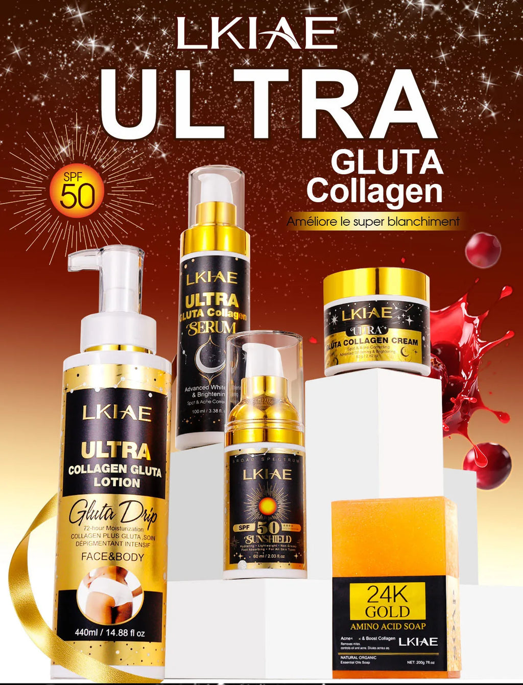 LKIAE Ultra Glutathione and Collagen Lighten Set, Moisturizer, Reduce Dark Spots, Improve Roughness, Leaving Skin Soft, Smooth