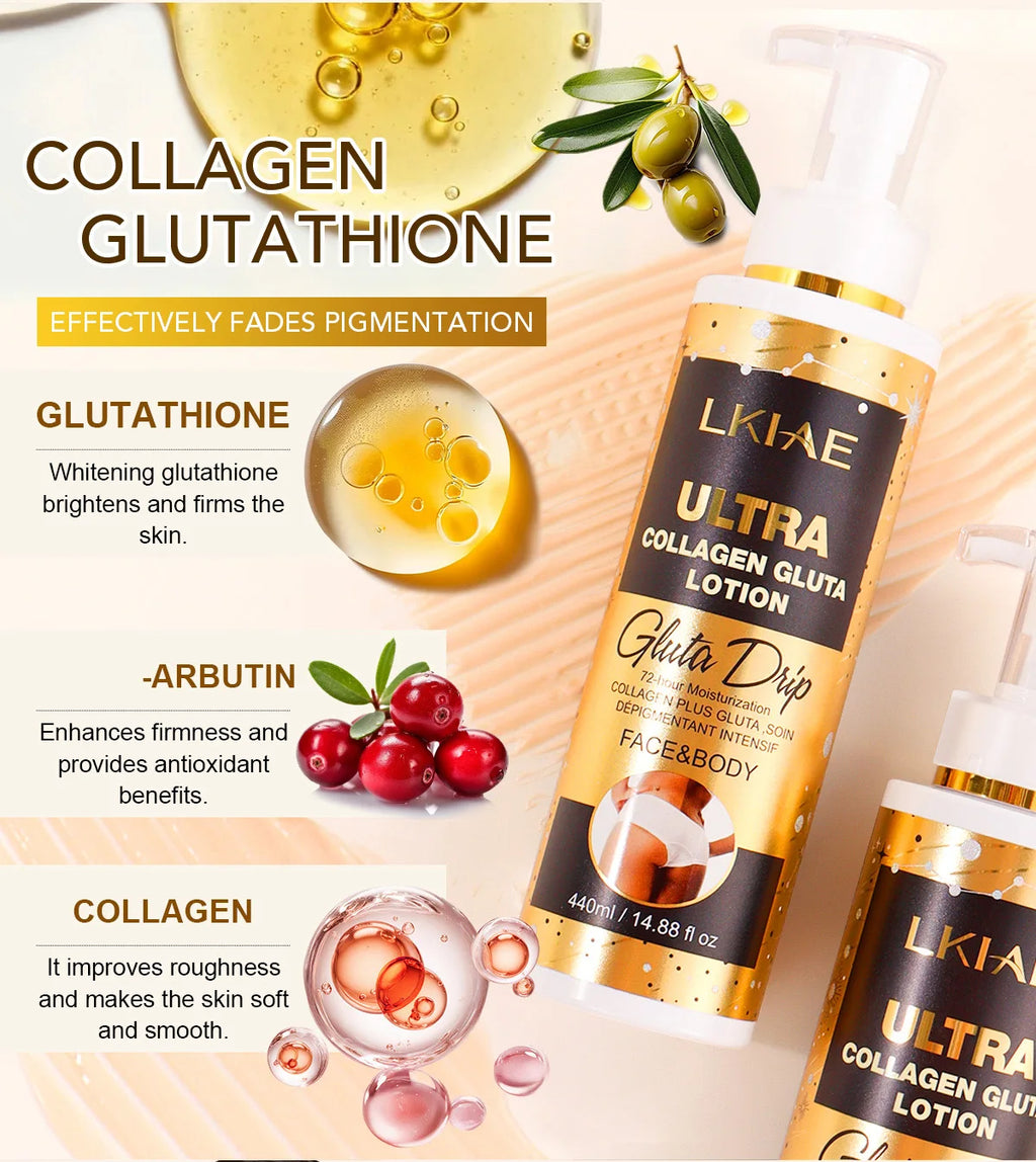 LKIAE Ultra Collagen and Glutathione Whitening Body Lotion, Deeply Moisturizing, Smooth, Soften Skin, Improve Rough Skin Cream