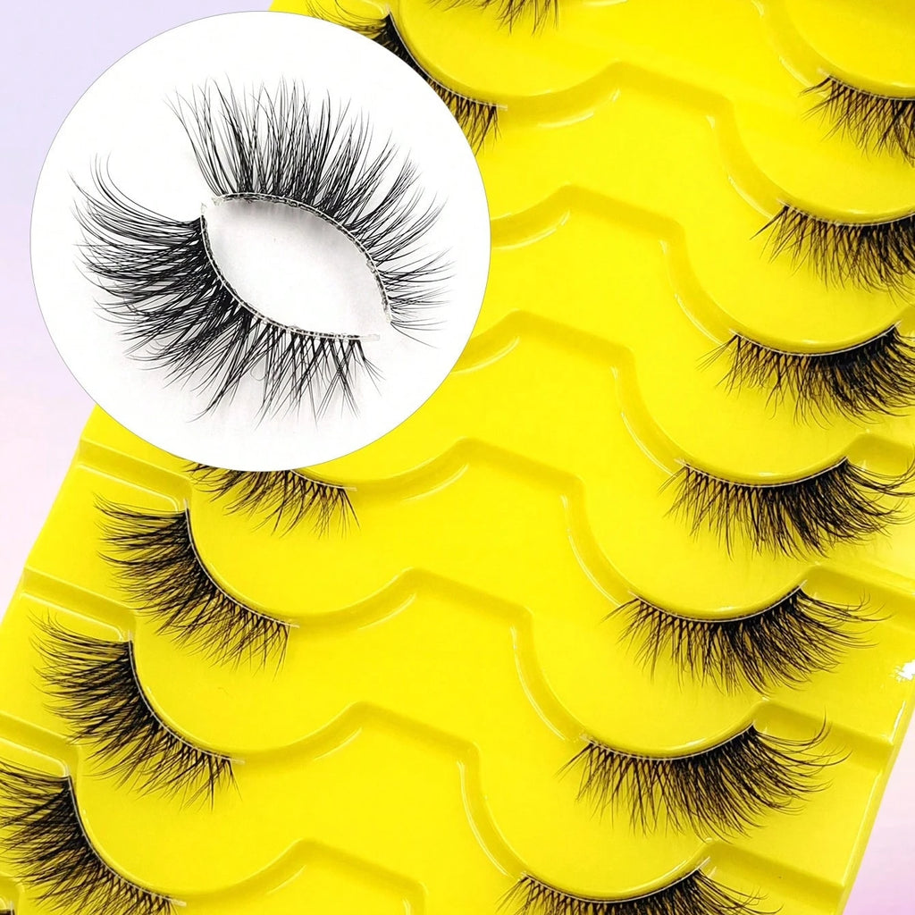 Wispy Cat Eye False Eyelashes — 10 Pairs, Natural Fluffy Faux Mink for Everyday Glam - Health and wellness