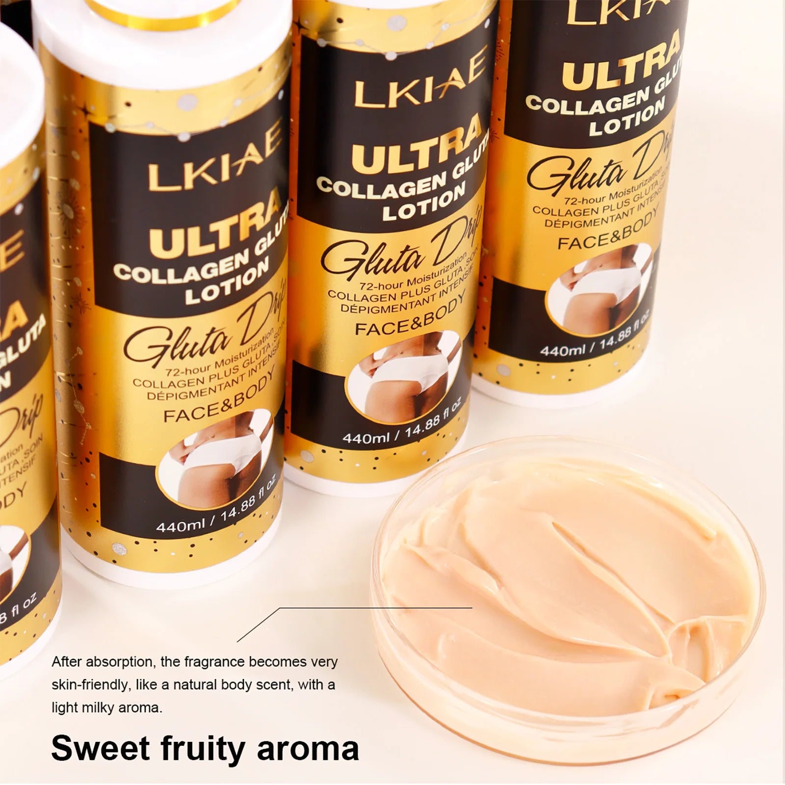 LKIAE Ultra Collagen and Glutathione Whitening Body Lotion, Deeply Moisturizing, Smooth, Soften Skin, Improve Rough Skin Cream