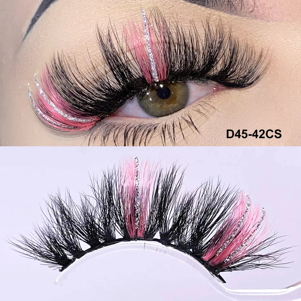 Fluffy Glitter Ombre Colored Lashes 5D Natural Mink Lashes Bulk Wholesale Magnetic Eyelashes Extension Makeup Lash Box Packaging