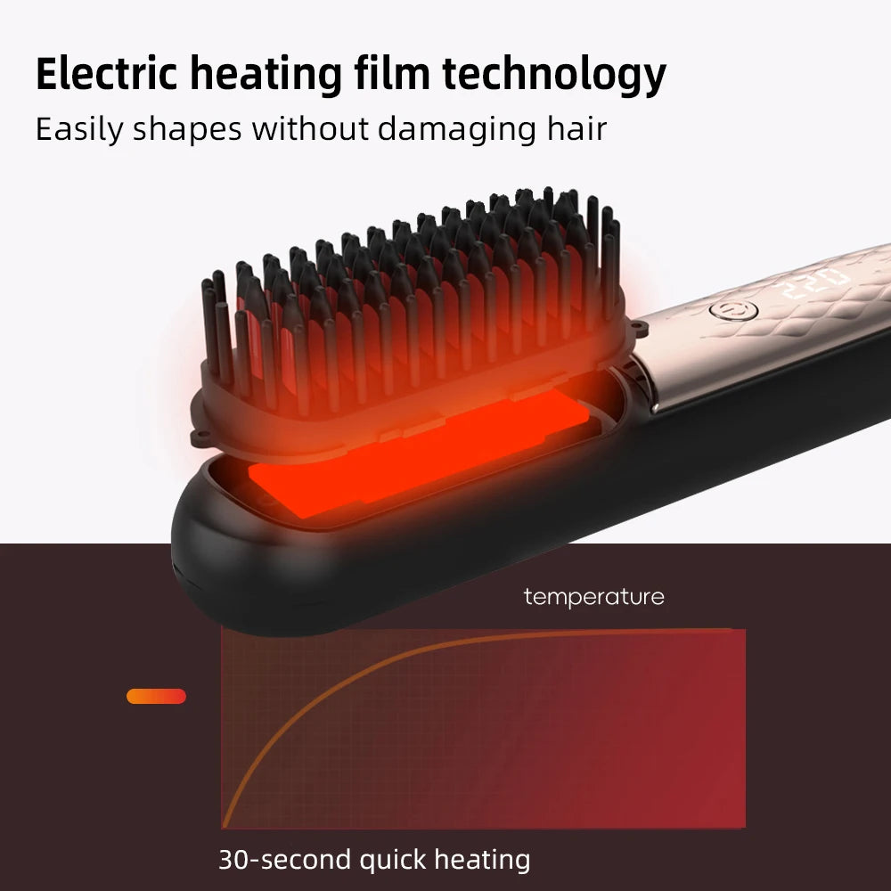 Cordless Hair Straightener Brush — Negative Ion Ceramic Heating Comb for Smooth, Frizz-Free Hair