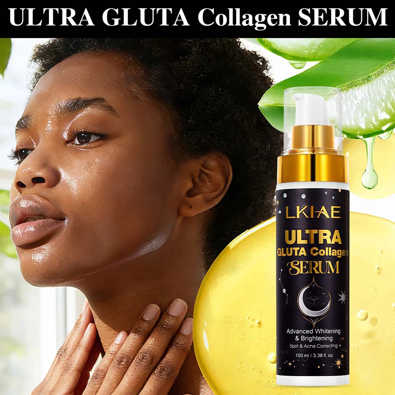 LKIAE Ultra Glutathione Collagen Serum, Moisturizing, Remove Acne, Black Spots Essence, Even Skin Tone, For Face, Body, 100ml