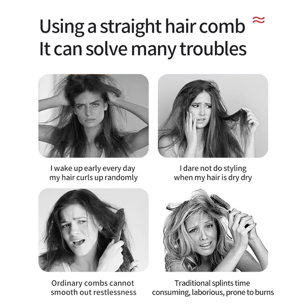 Cordless Hair Straightener Brush — Negative Ion Ceramic Heating Comb for Smooth, Frizz-Free Hair