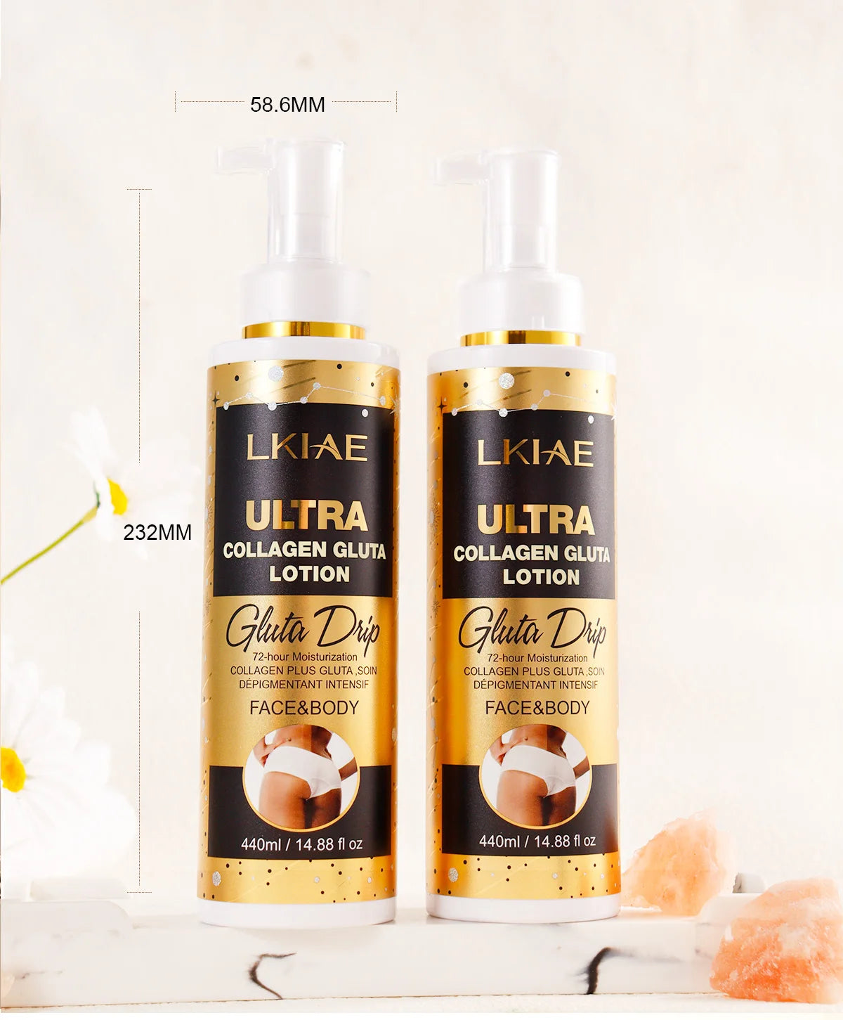 LKIAE Ultra Collagen and Glutathione Whitening Body Lotion, Deeply Moisturizing, Smooth, Soften Skin, Improve Rough Skin Cream