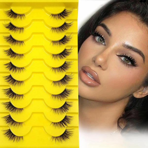 Wispy Cat Eye False Eyelashes — 10 Pairs, Natural Fluffy Faux Mink for Everyday Glam - Health and wellness
