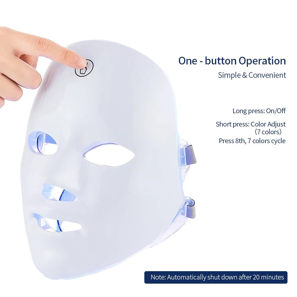 Rechargeable Facial LED Mask — 7 Colors LED Photon Therapy for Skin Rejuvenation & Anti-Aging