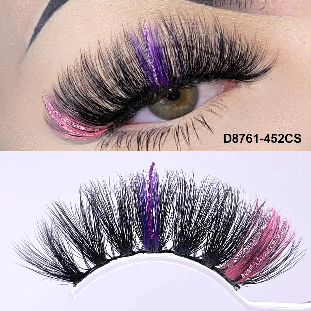 Fluffy Glitter Ombre Colored Lashes 5D Natural Mink Lashes Bulk Wholesale Magnetic Eyelashes Extension Makeup Lash Box Packaging