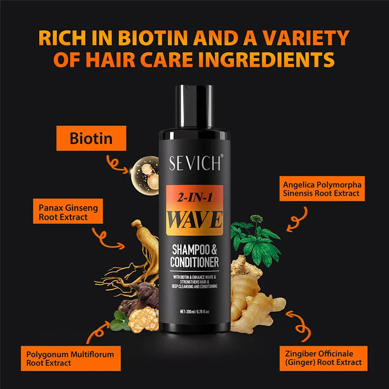 360 Waves Shampoo — Deep Clean Anti-Hair Loss & Wave Control Conditioner, 200ml