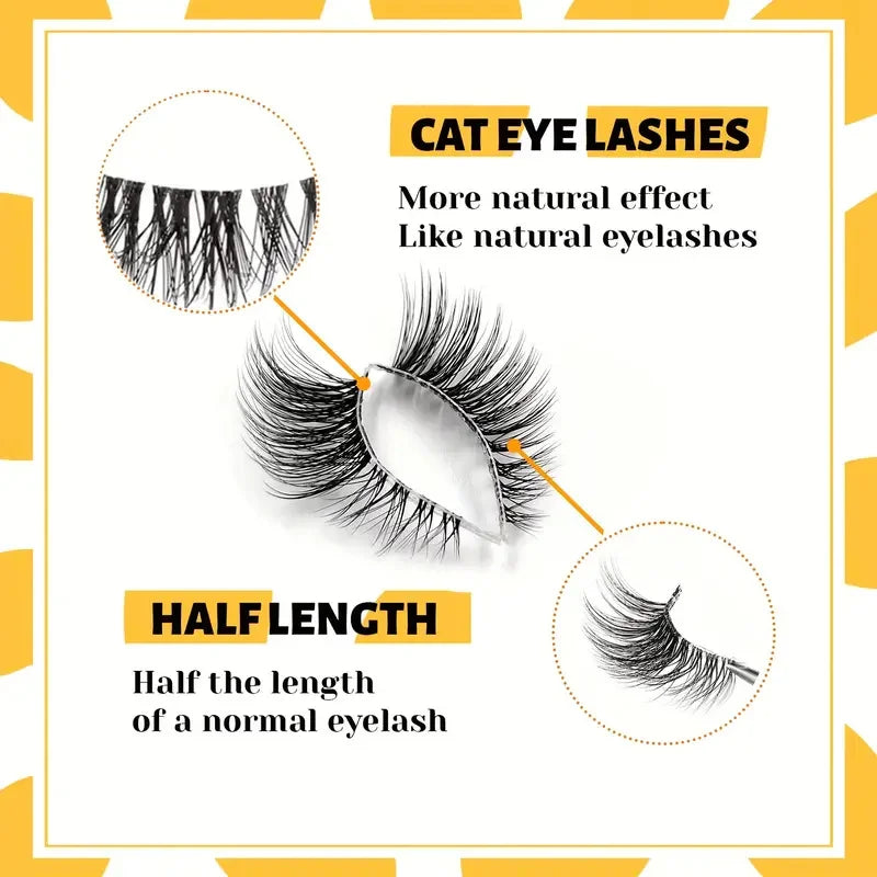 Wispy Cat Eye False Eyelashes — 10 Pairs, Natural Fluffy Faux Mink for Everyday Glam - Health and wellness