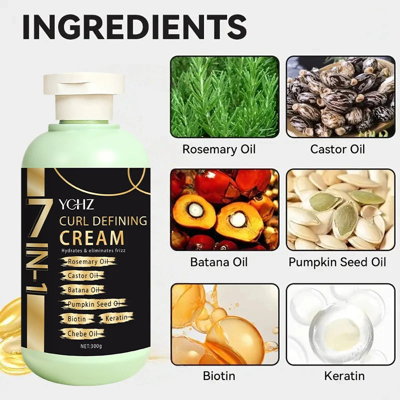 Curly Hair Care Cream, Deeply Moisturizing and Long-Lasting, Suitable for Wavy and Curly Hair, Protective Perm and Curl Enhancement Cream, Suitable for All Hair Types