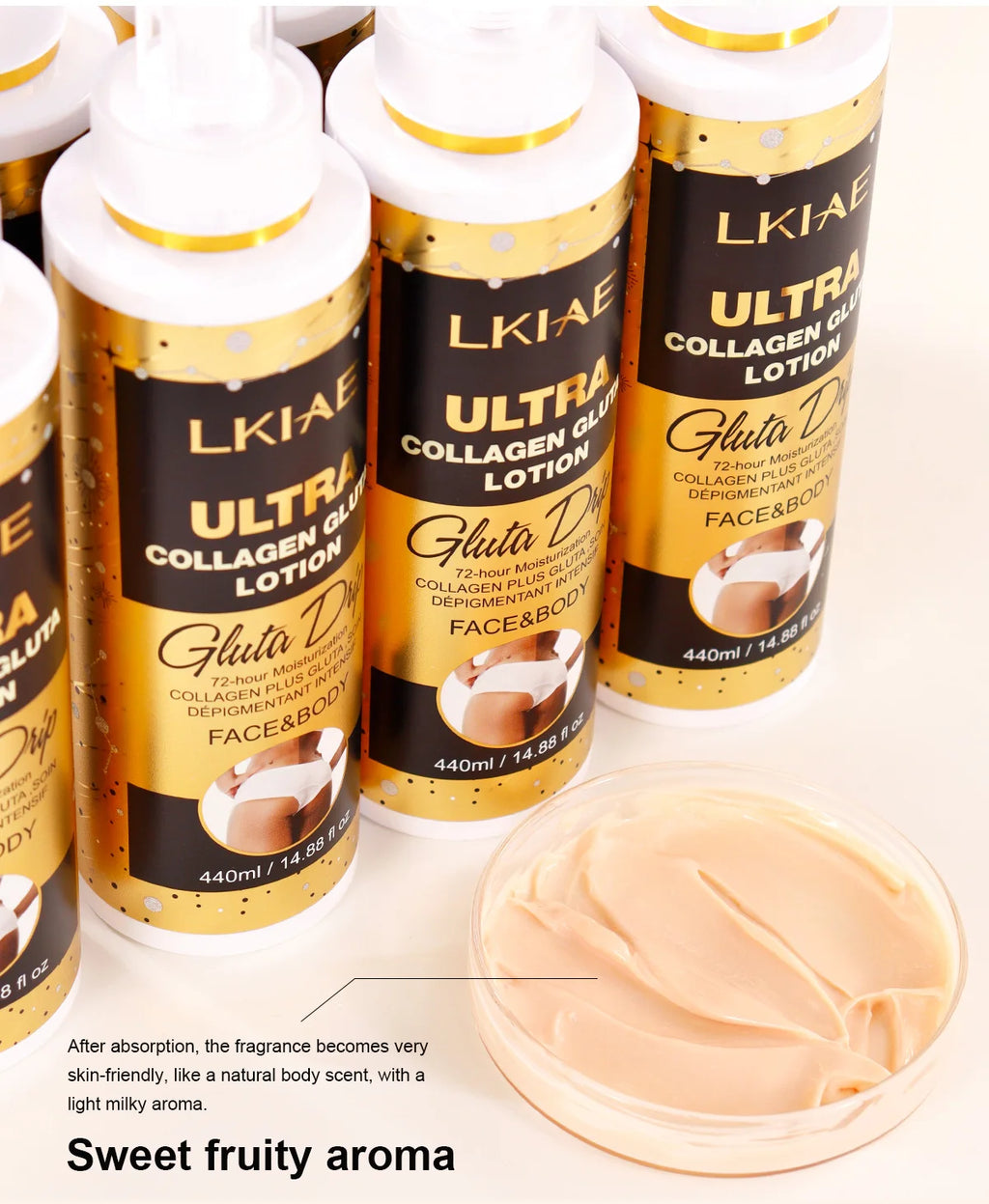 LKIAE Ultra Collagen and Glutathione Whitening Body Lotion, Deeply Moisturizing, Smooth, Soften Skin, Improve Rough Skin Cream