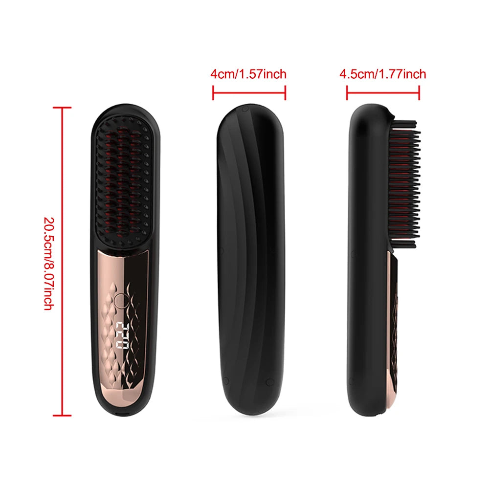 Cordless Hair Straightener Brush — Negative Ion Ceramic Heating Comb for Smooth, Frizz-Free Hair