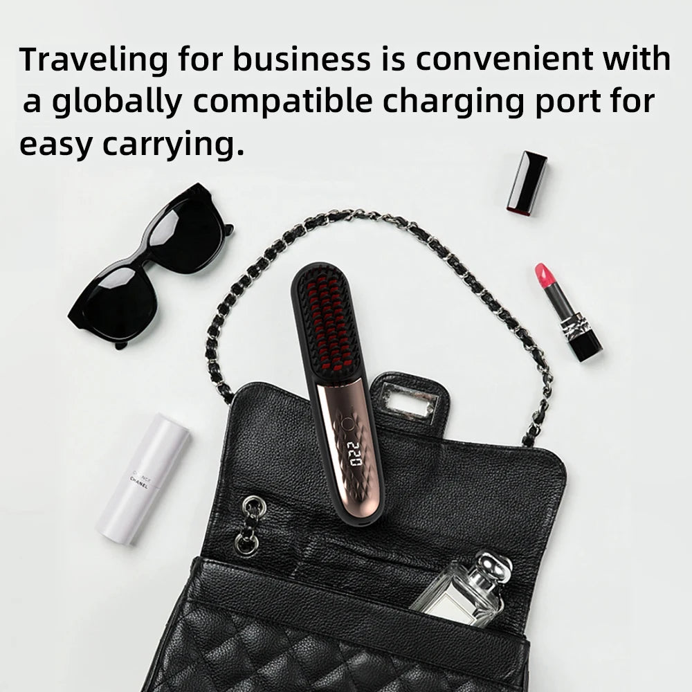 Cordless Hair Straightener Brush — Negative Ion Ceramic Heating Comb for Smooth, Frizz-Free Hair