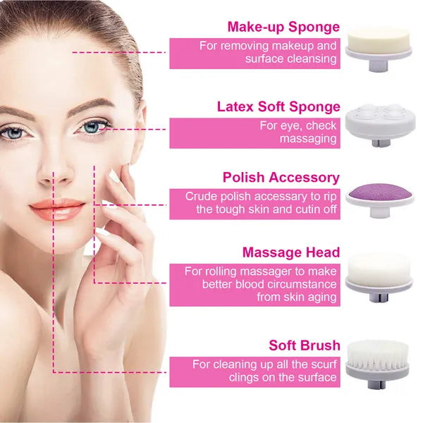 Waterproof Electric Facial Cleansing Brush — 5 Interchangeable Heads