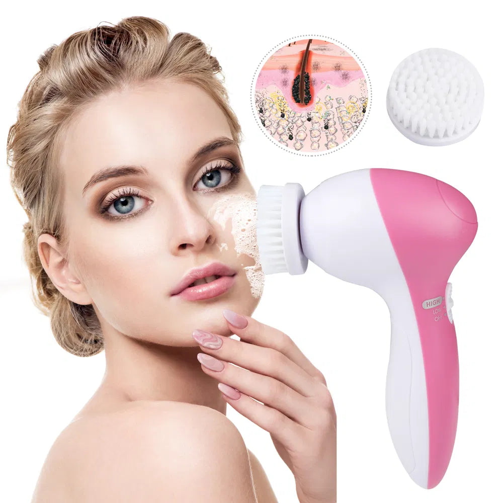 Waterproof Electric Facial Cleansing Brush — 5 Interchangeable Heads