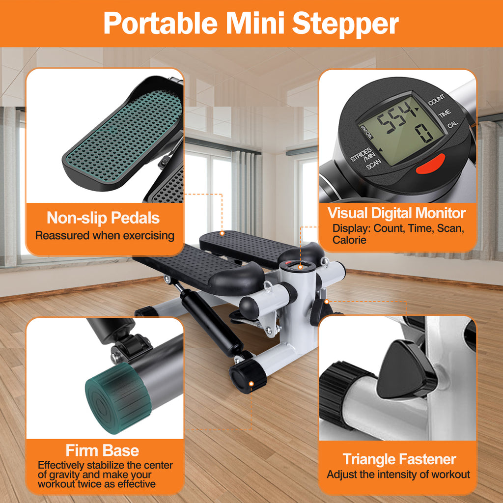 Mini Fitness Stepper with Resistance Bands & LCD Monitor