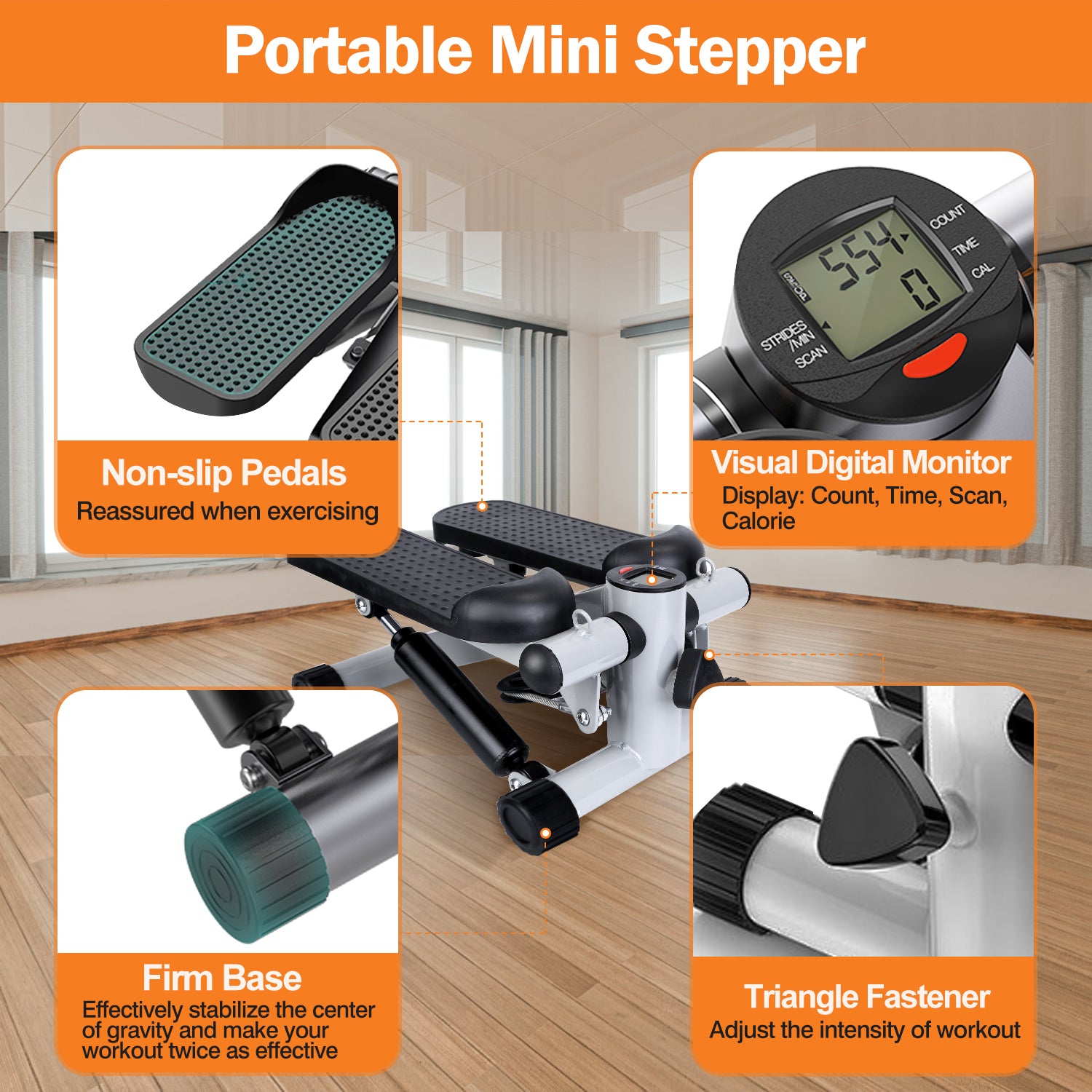 Mini Fitness Stepper with Resistance Bands & LCD Monitor